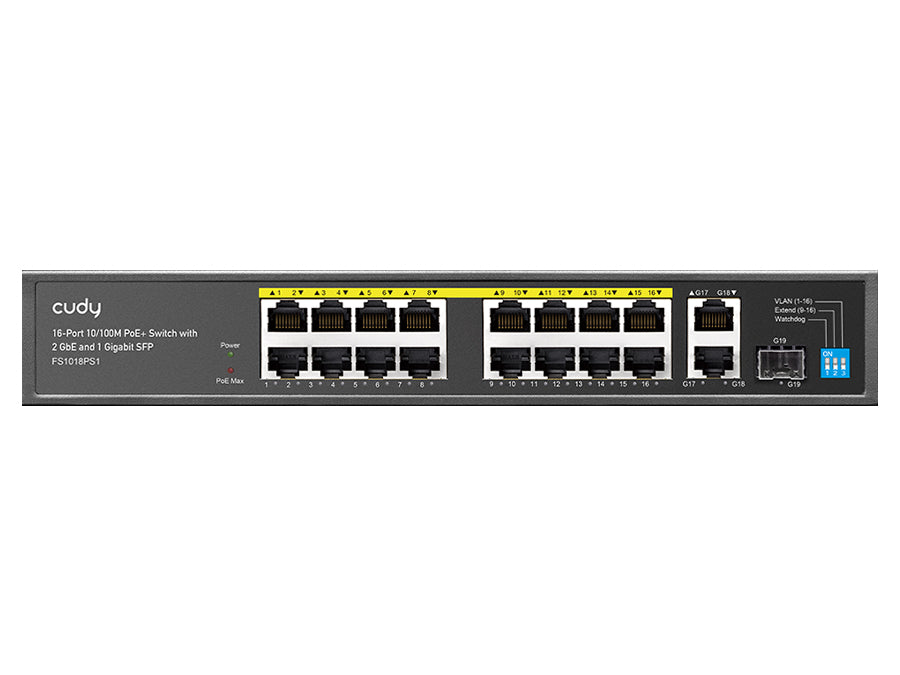Cudy 16 Port Fast Ethernet PoE 190W 2 Gigabit 1SFP Switch | FS1018PS1