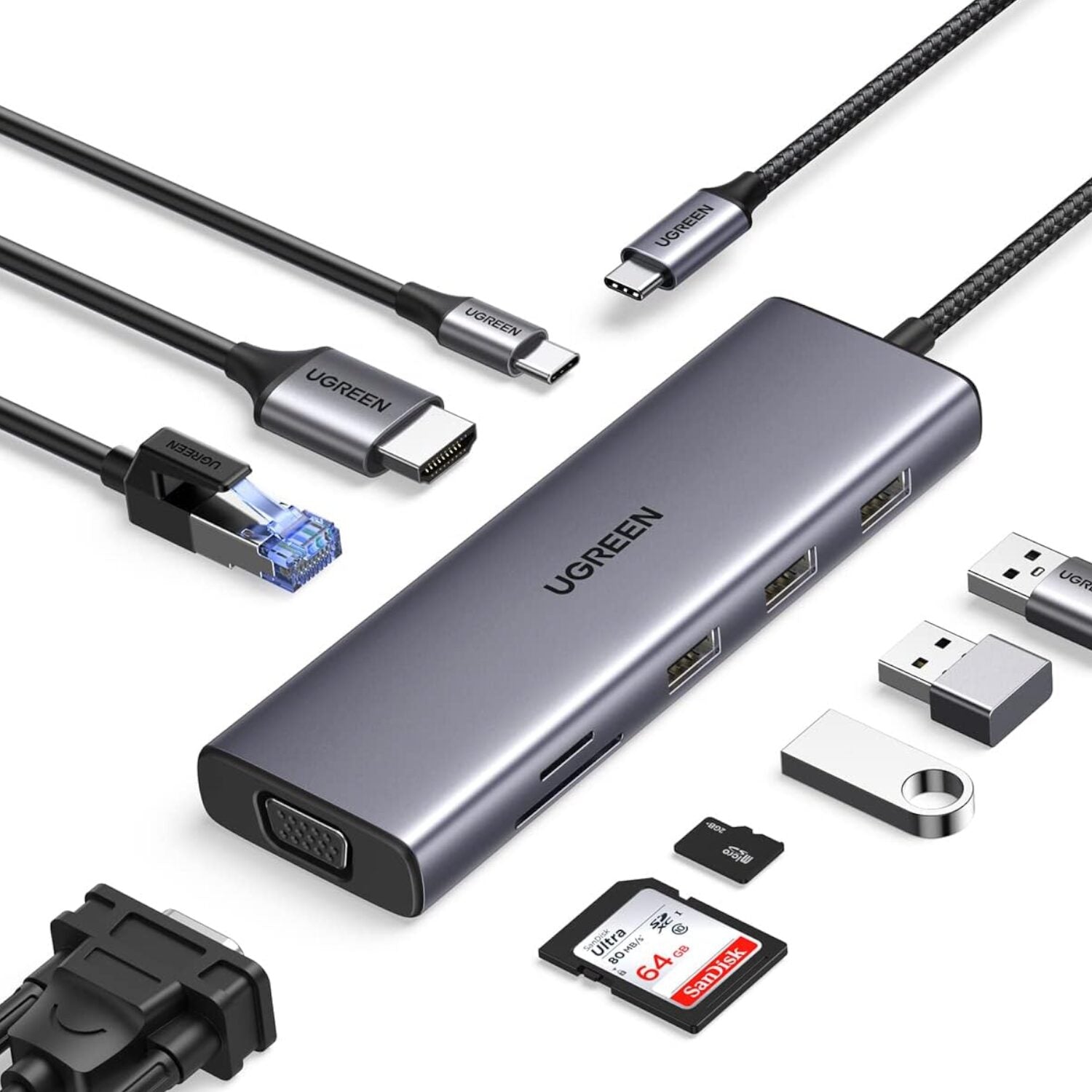 UGREEN 9-in-1 Type-C Hub | HDMI | VGA | LAN | SD/TF | 100W PD | USB3.0 – image 2