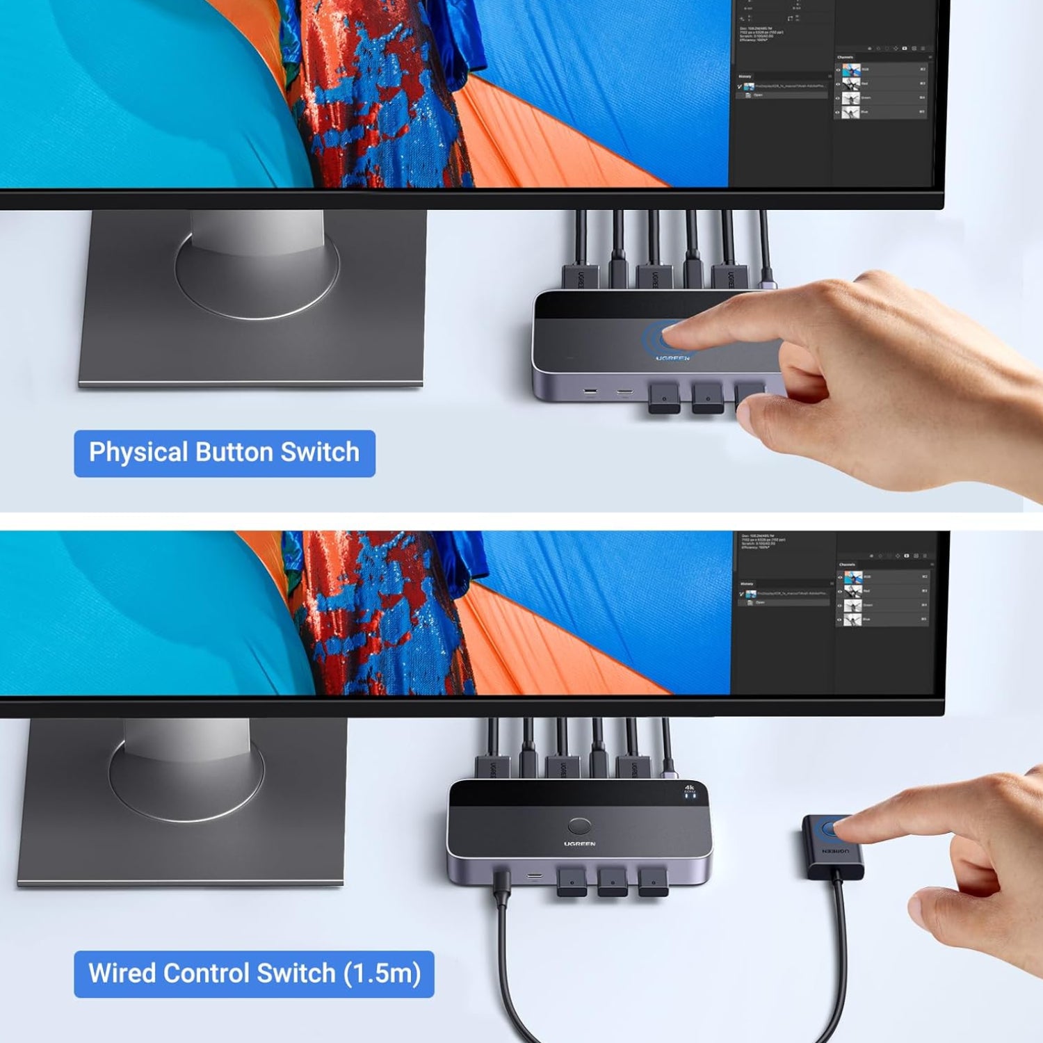 UGREEN 4K@60Hz HDMI KVM Switch (2 In 1 Out)-Grey – image 3