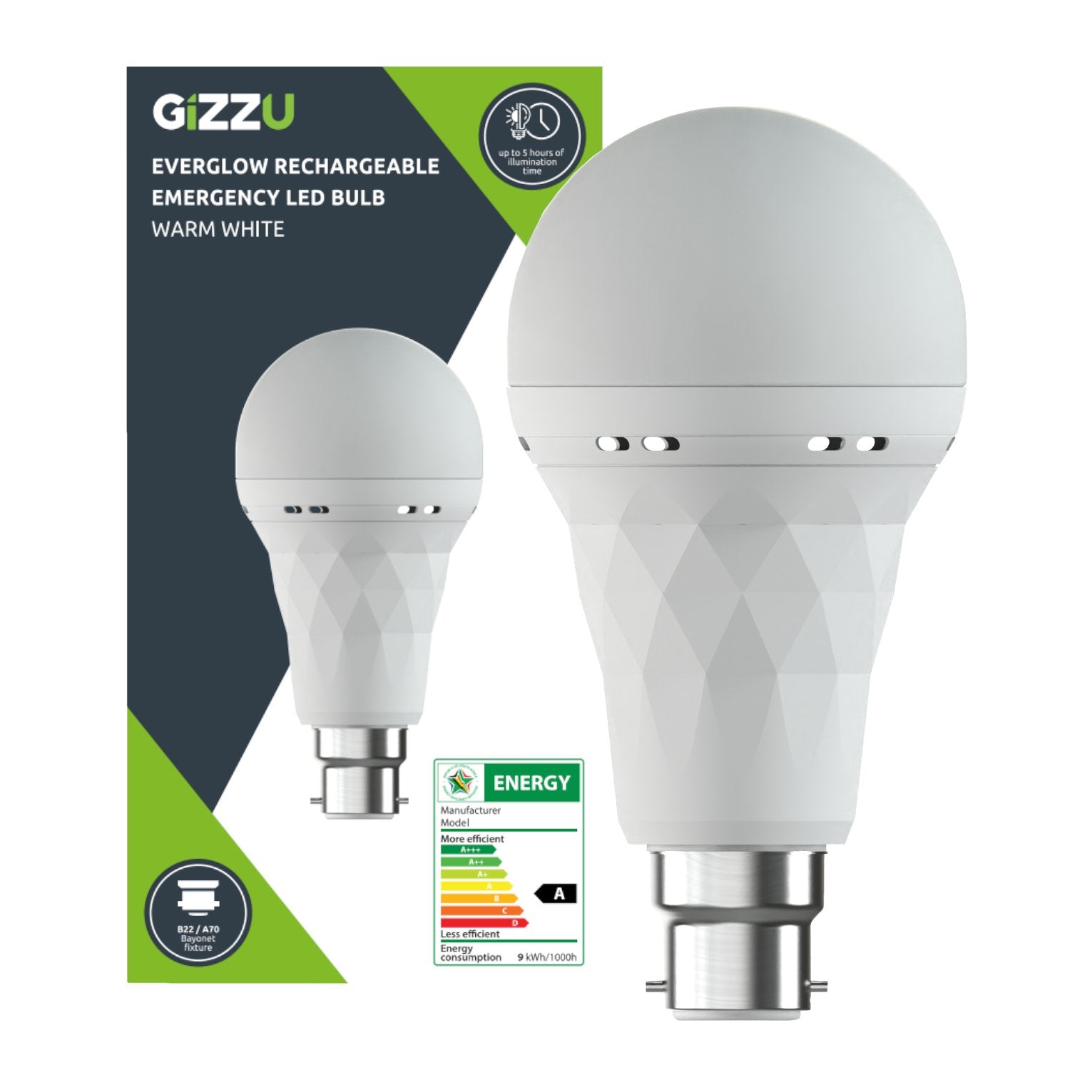 Gizzu Everglow Rechargeable Warm White Emergency LED Bulb - Bayonett