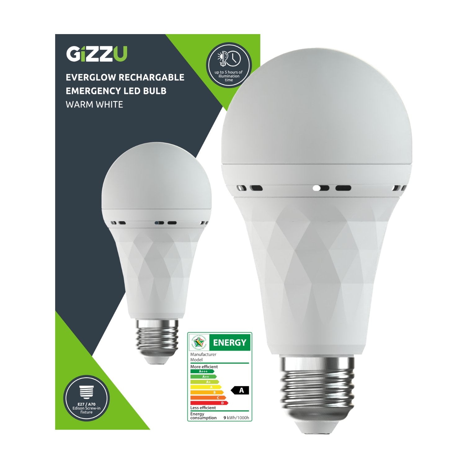 Gizzu Everglow Rechargeable Warm White Emergency LED Bulb - Screw-In
