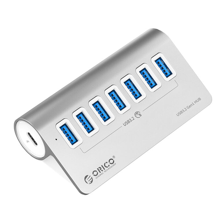 ORICO Aluminum Alloy 7 Port USB Hub | 7x USB 3.2 Type-A | Type-A to Type-C (90 Degree Type-C | 1m