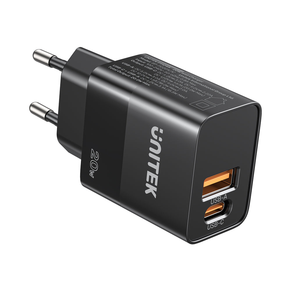 UNITEK 20W 2PORT WALL CHARGER BLK(P1124ABK01-EU)