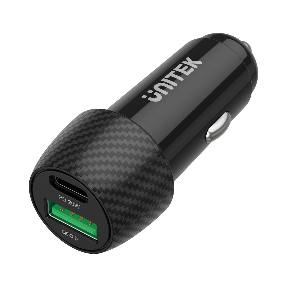 UNITEK P1400A POWERTRAIN DUO 38W TWO PORTS CAR CHARGER WITH 20W POWER DELIVERY PLUS QC3.0 18W