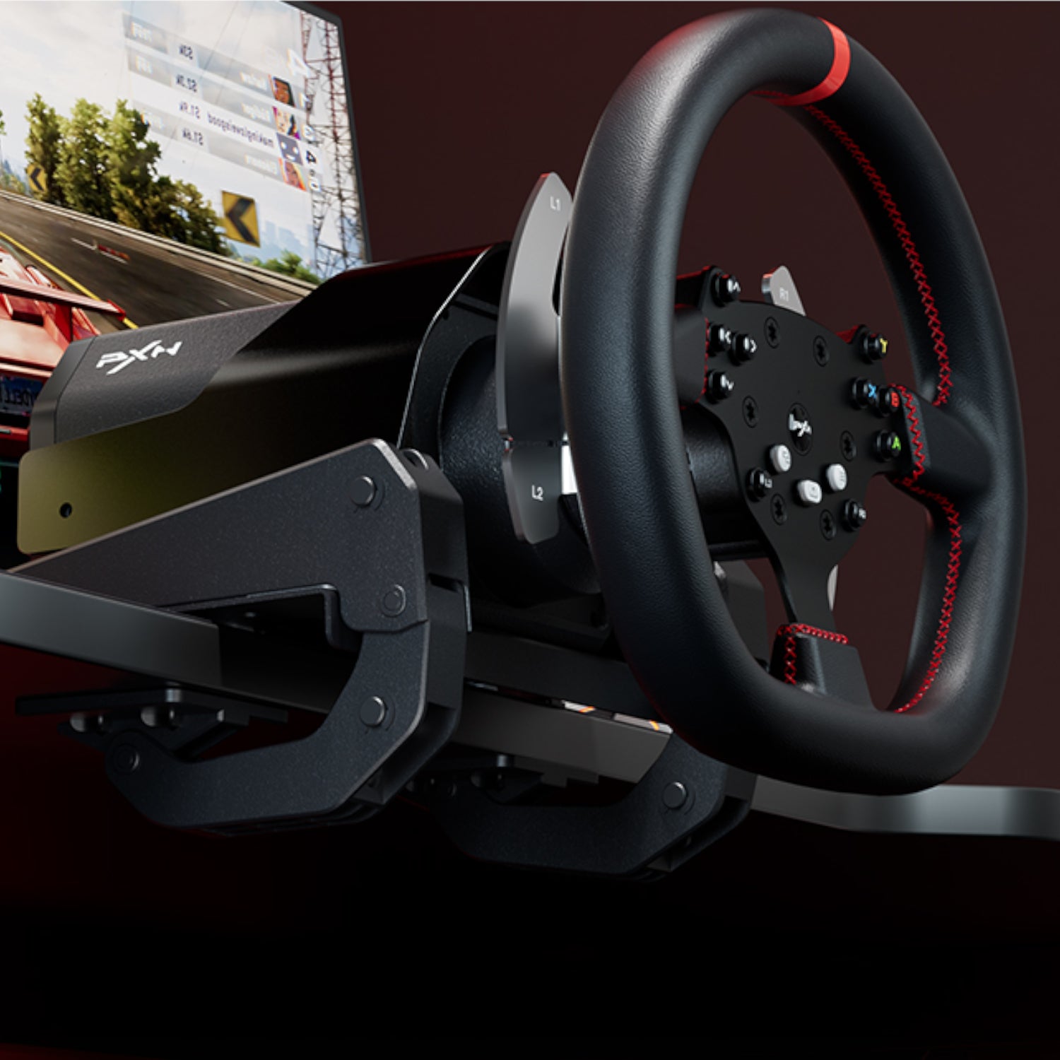 PXN V10 Ultra 270/900° 3.2nm Direct Drive USB Steering Wheel with Hall Effect Dual Pedals – image 2