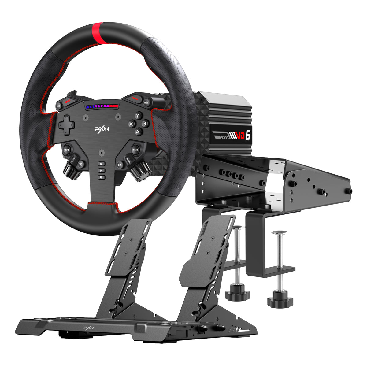 PXN VD6 Direct Drive Sim Racing Wheel | PD-HM Dual Pedal | Z9 Clamp Bundle