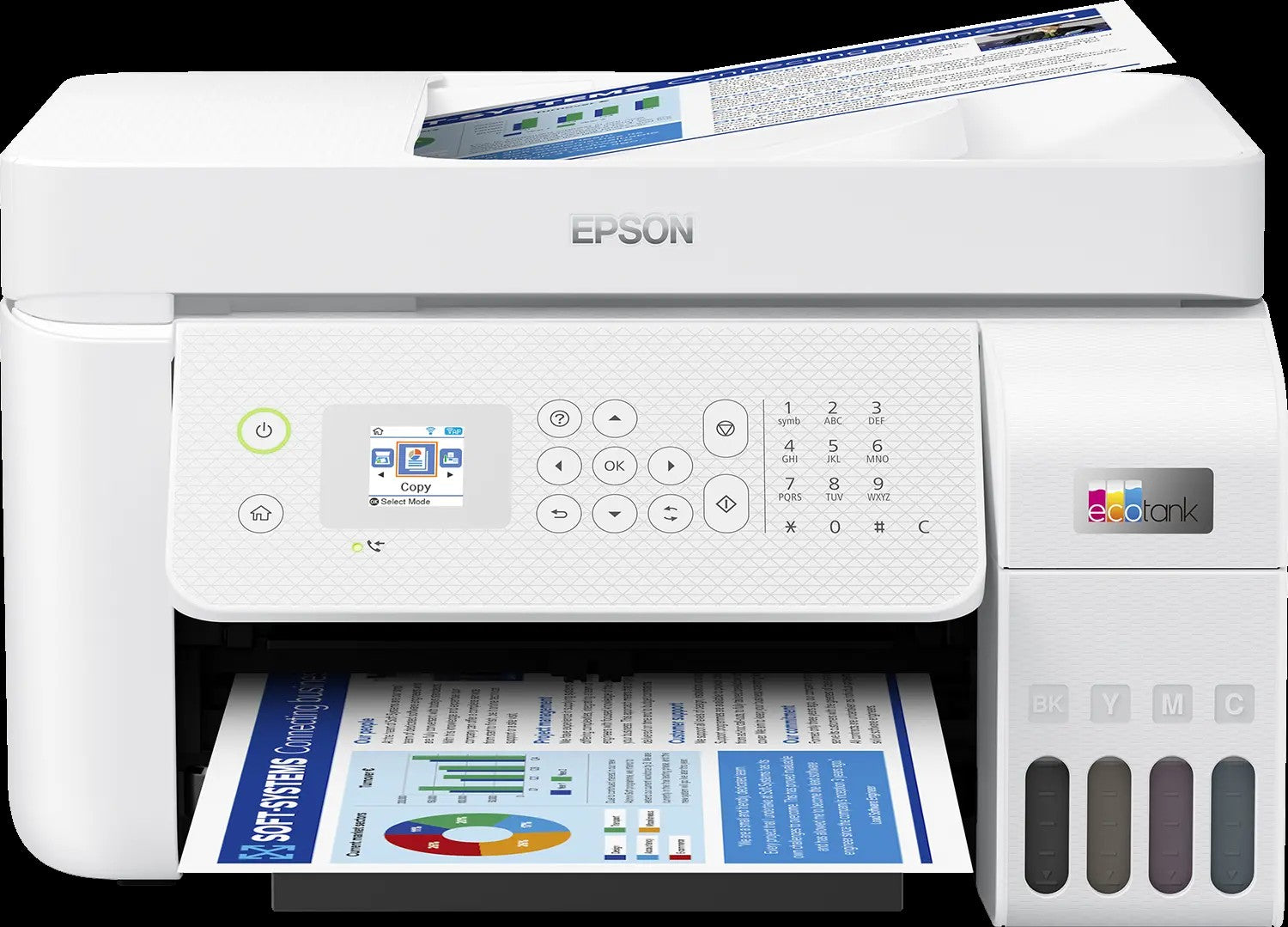 Epson 33ppm Mono 15ppm Colour A4 Print Scan Copy USB Wi-Fi/Wi-FiDirect Ethernet ManualDuplexPrint ADF incl 1 set of ink (2 x Black) (WHITE)