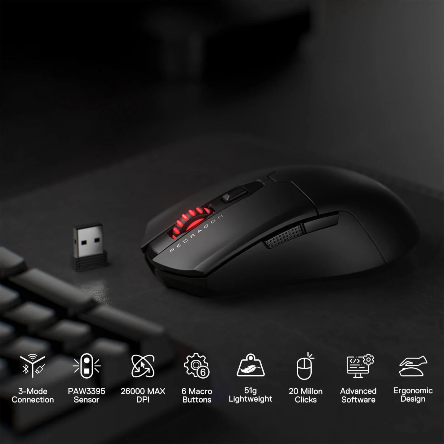 Redragon FYZU M995 PRO Wireless Gaming Mouse - Black – image 4