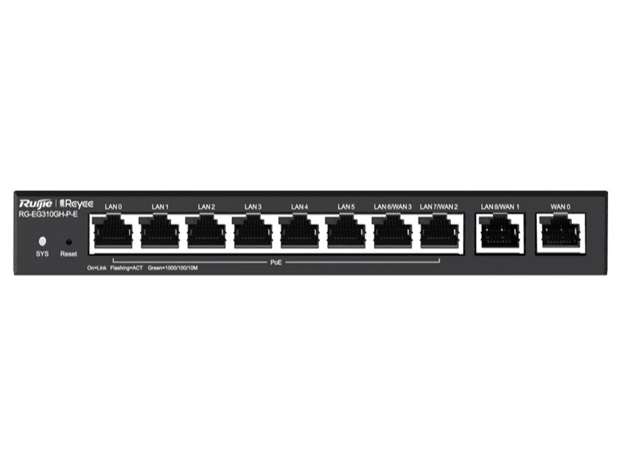 Reyee 10 Port Gigabit 4 WAN 8 PoE 110W 300 User Cloud Router
