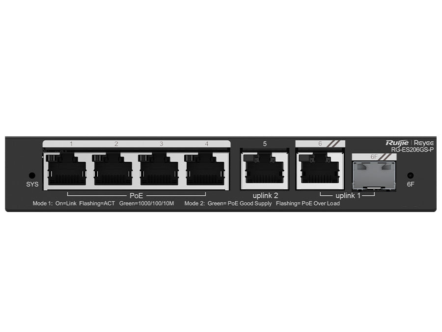 Reyee 6 Port Gigabit with 4 PoE 54W 1SFP Combo Port Smart Managed Switch | RG-ES206GS-P