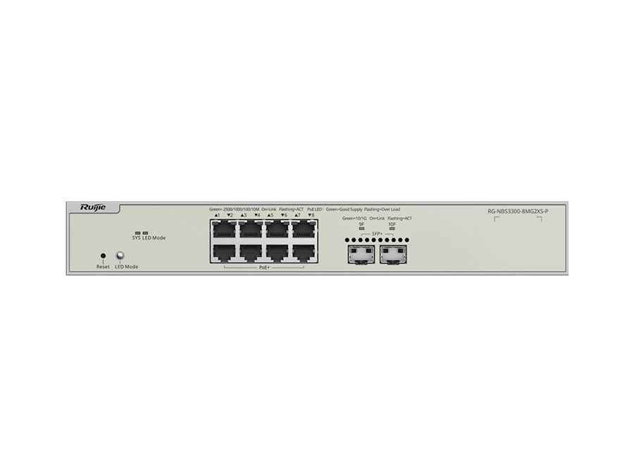 Reyee 8 Port 2.5Gbps PoE 240W 2SFP+ Layer 2+ Smart Managed Switch | RG-NBS3300-8MG2XS-P