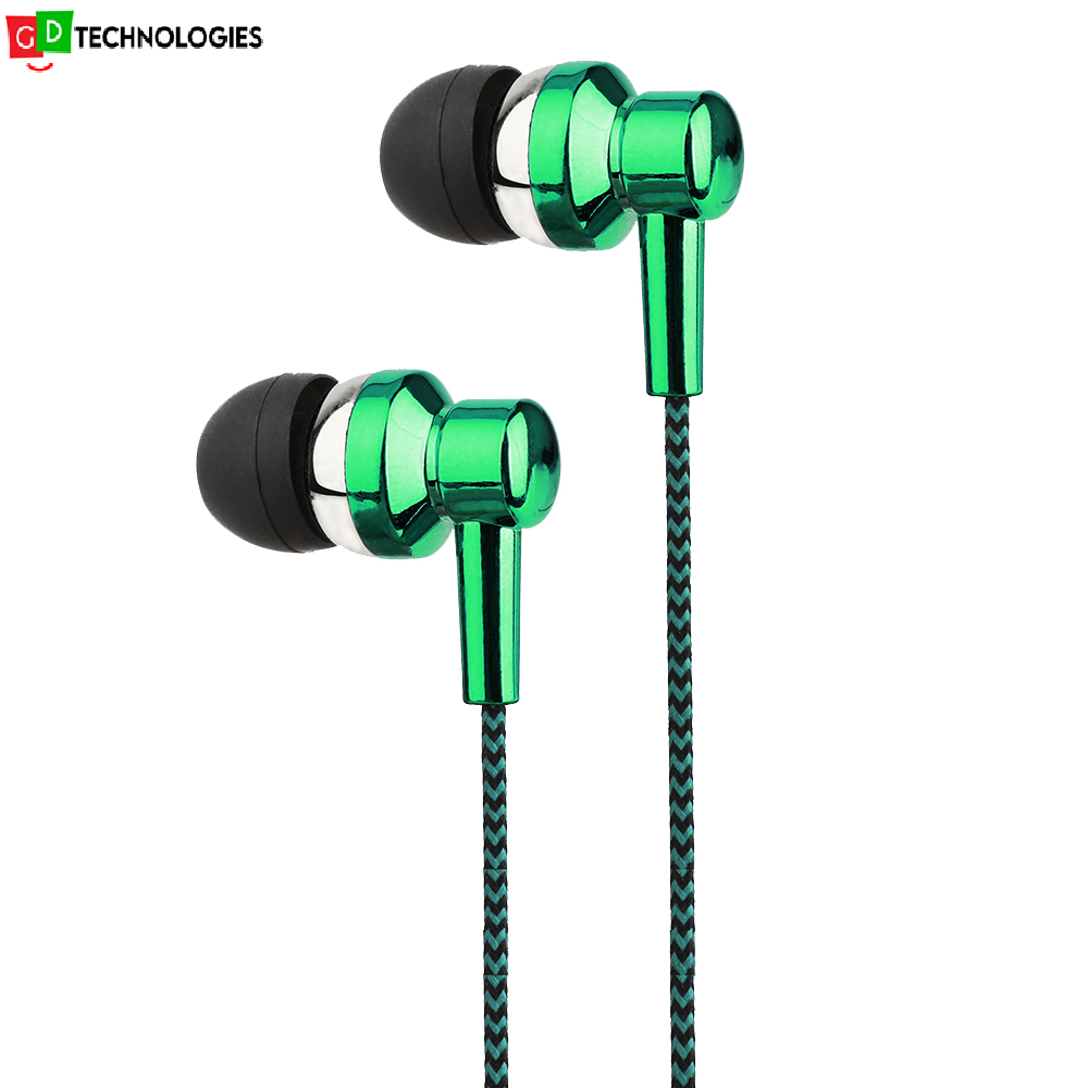 Metal Stereo Earphones with Mic - Green
