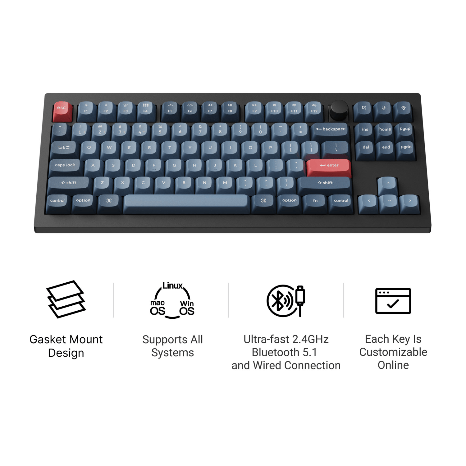 Keychron V3 Max QMK/VIA 80% Wireless Custom Mechanical Keyboard (Brown Switch) – Carbon Black – image 2