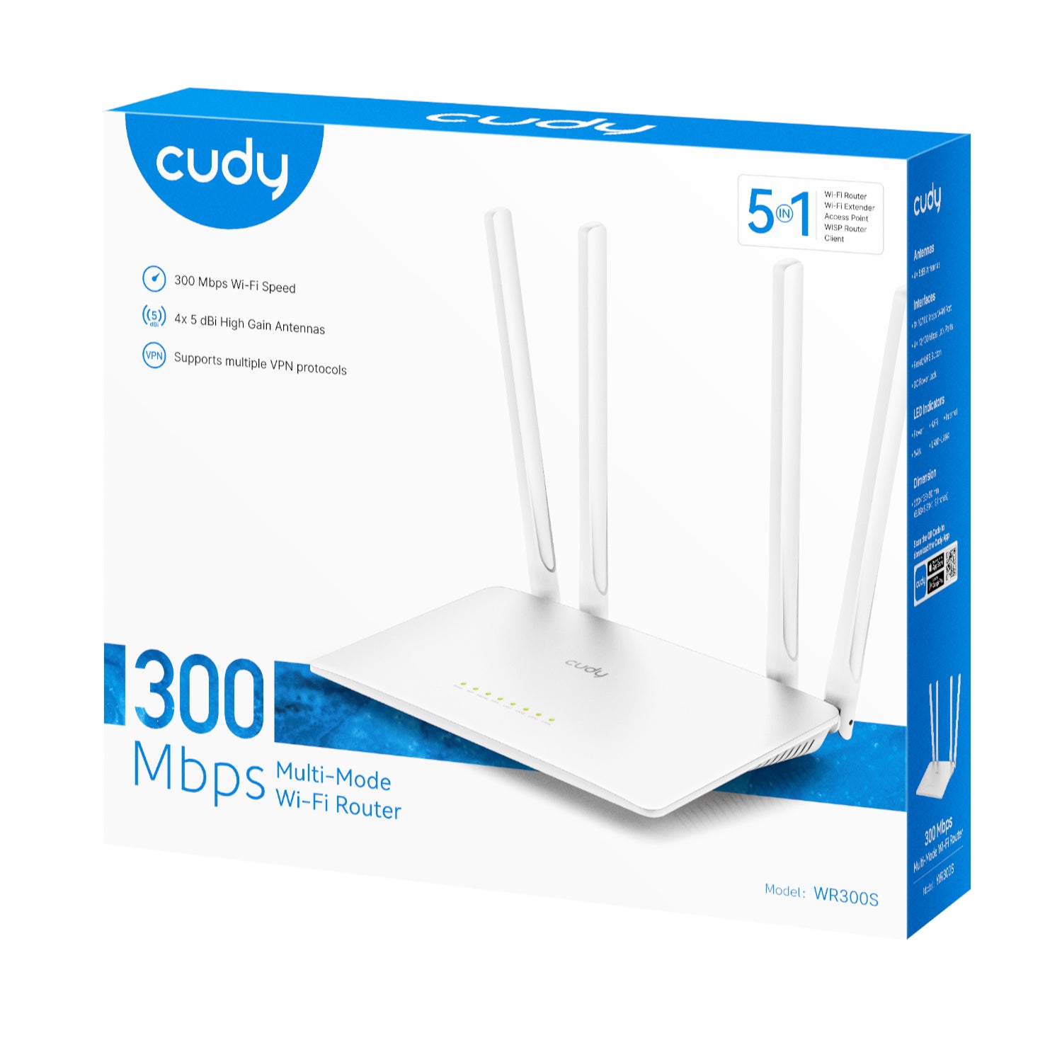 Cudy WR300S 300Mbps 5-Port Wi-Fi 4 Router – White – image 5
