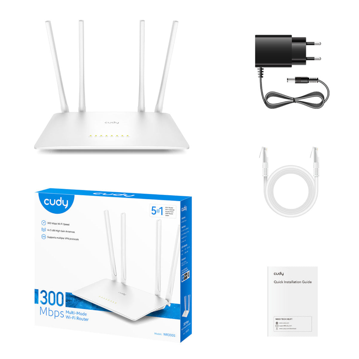 Cudy WR300S 300Mbps 5-Port Wi-Fi 4 Router – White – image 6