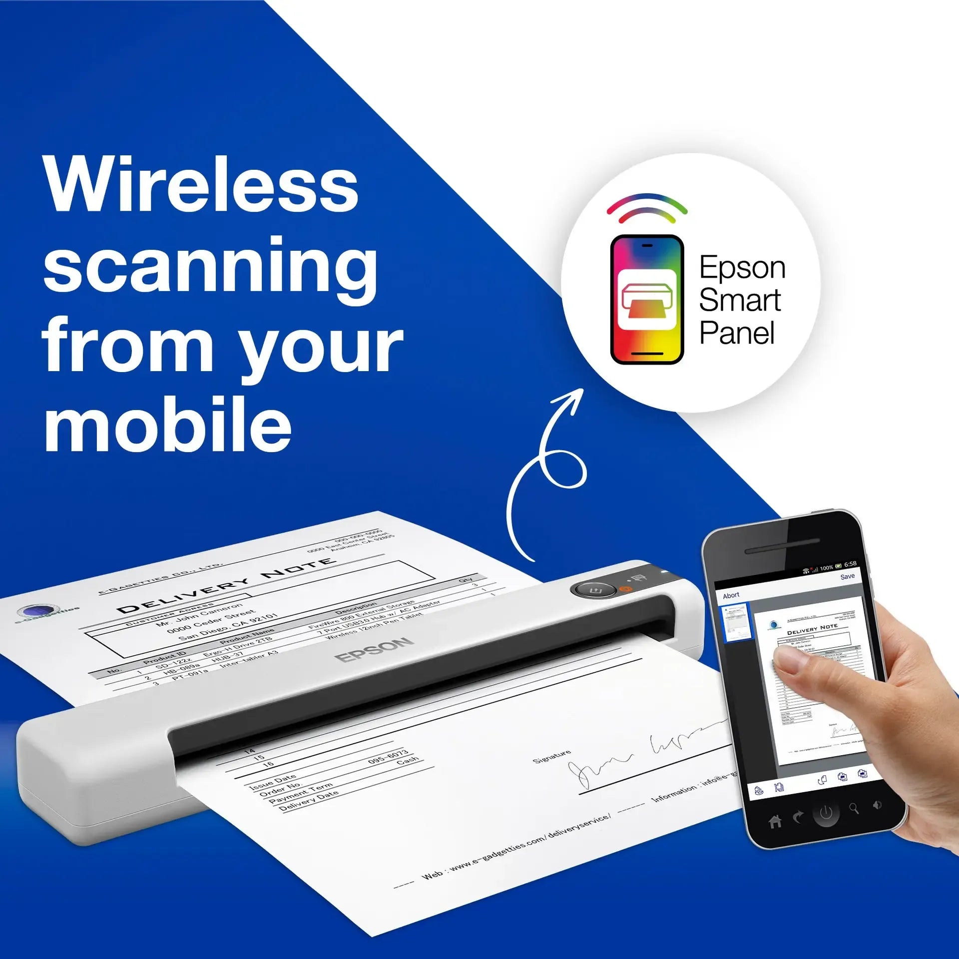 Epson WorkForce DS-80W-Mobile; A4; 600x600DPI; Daily Duty Cycle 300 pages. Scan Passport; cards;WiFi. Battery - image 2