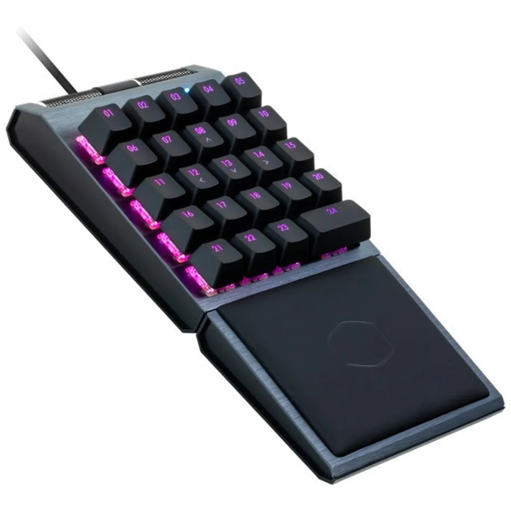 CoolerMaster Control Pad; 24 Cherry Switches; RGB; AimPad technology; Brushed Aluminum; Wrist Rest; Reprogrammable keys