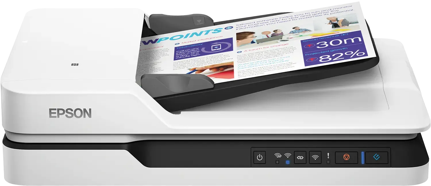 Epson WorkForce DS-1660W-Flatbed with ADF; A4; Passport scan; Duplex 1200x1200DPI; 25ppm; Daily Duty Cycle 1500. WiFi Direct&LAN