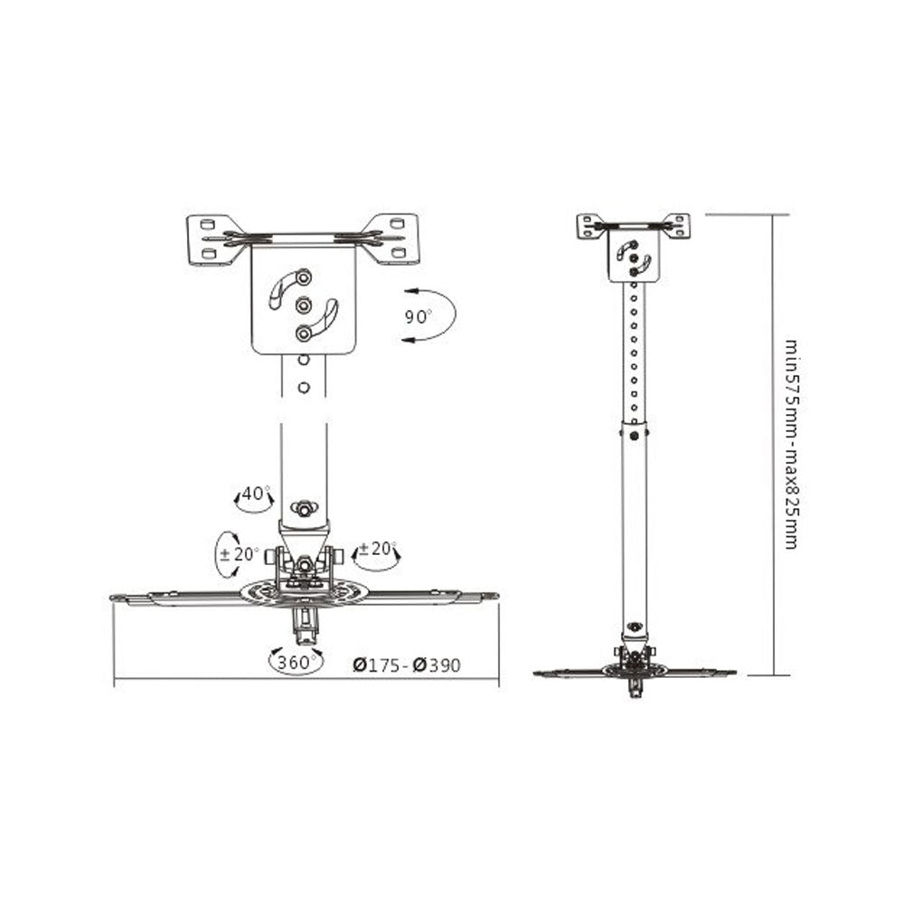 BRACKET - SOLID CEILING PROJECTOR MOUNT - Support projectors up to 20kgs/44Ibs