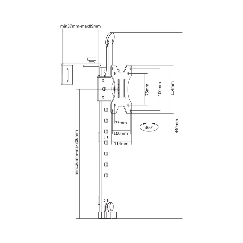 BRACKET - SINGLE SCREEN ULTRA-THIN ADJUSTABLE CUBICLE WALL MONITOR HANGER - Universal Holder Perfectly Fits Most Office Cubicles