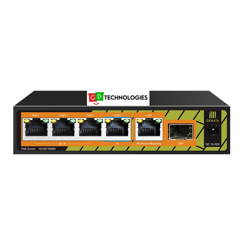 GENATA 4 PORT GIGABIT POE EXTENDER + 1 GB TP + 1 GB SFP UPLINK(No PSU)