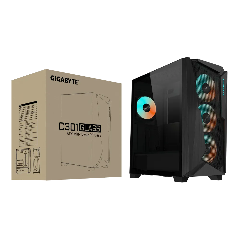 Gigabyte C301 Glass ATX Chassis; 2x 3.5'' | 2x 2.5'' Drive Bays; 360mm Radiator compatible; 4x 120mm fan incl; White - image 2