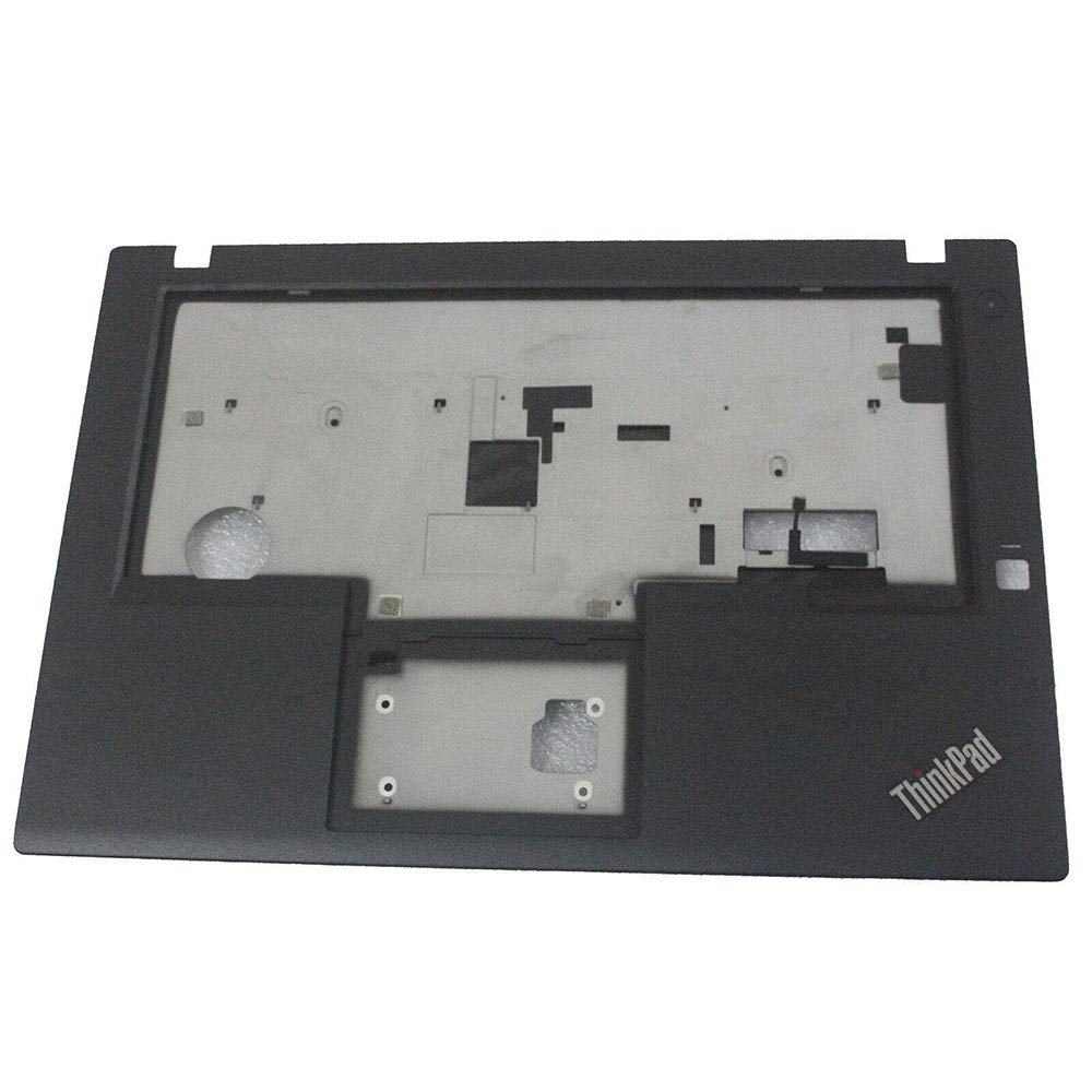 Lenovo Thinkpad T480 Keyboard Bezel Palmrest Upper Case FPR 01YR506 with power switch, finger print sensor and speakers but NO touchpad. The item has a small broken corner bottom right