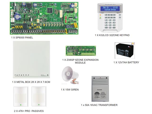 Paradox Spectra SP6000/K32LCD Key Pad Full Expansion 16 Zone Transformer Kit