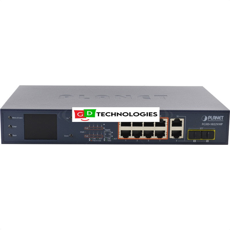 PLANET 8 PORT 10/100 POE + 2 GB TP/SFP UPLINK SWITCH