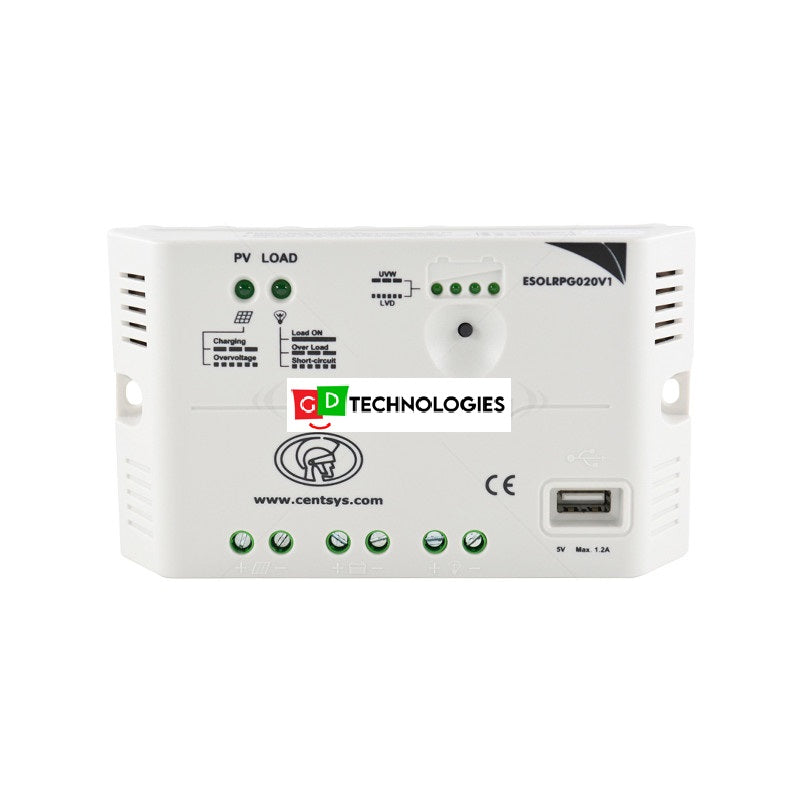 SOLAR REGULATOR 12V/24VDC 20AMP WITH 5VDC USB OUTPUT PORT