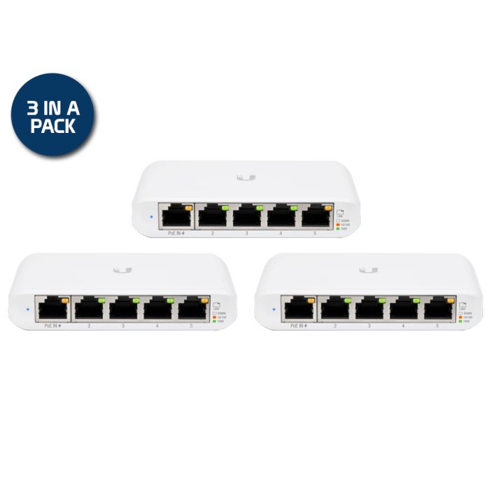 Ubiquiti UniFi Flex Mini 5 Port Gigabit 1PoE Input 3 Pack | USW-Flex-MINI-3
