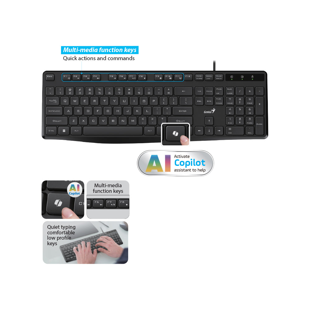 GENIUS WIRED USB COPILOT MULTI MEDIA SILENT KBD - image 6