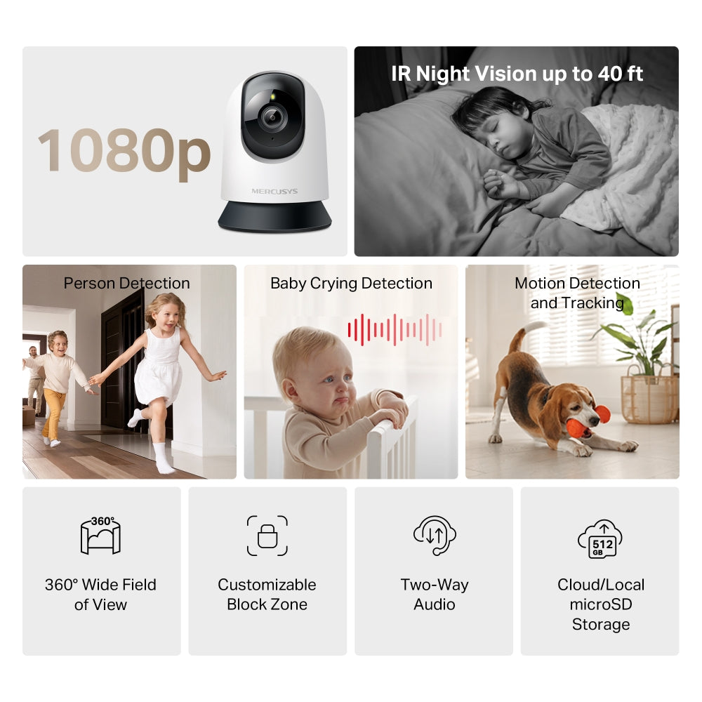 MERCUSYS 180DEG 1080P PAN TILT WIFI CAMERA - image 3