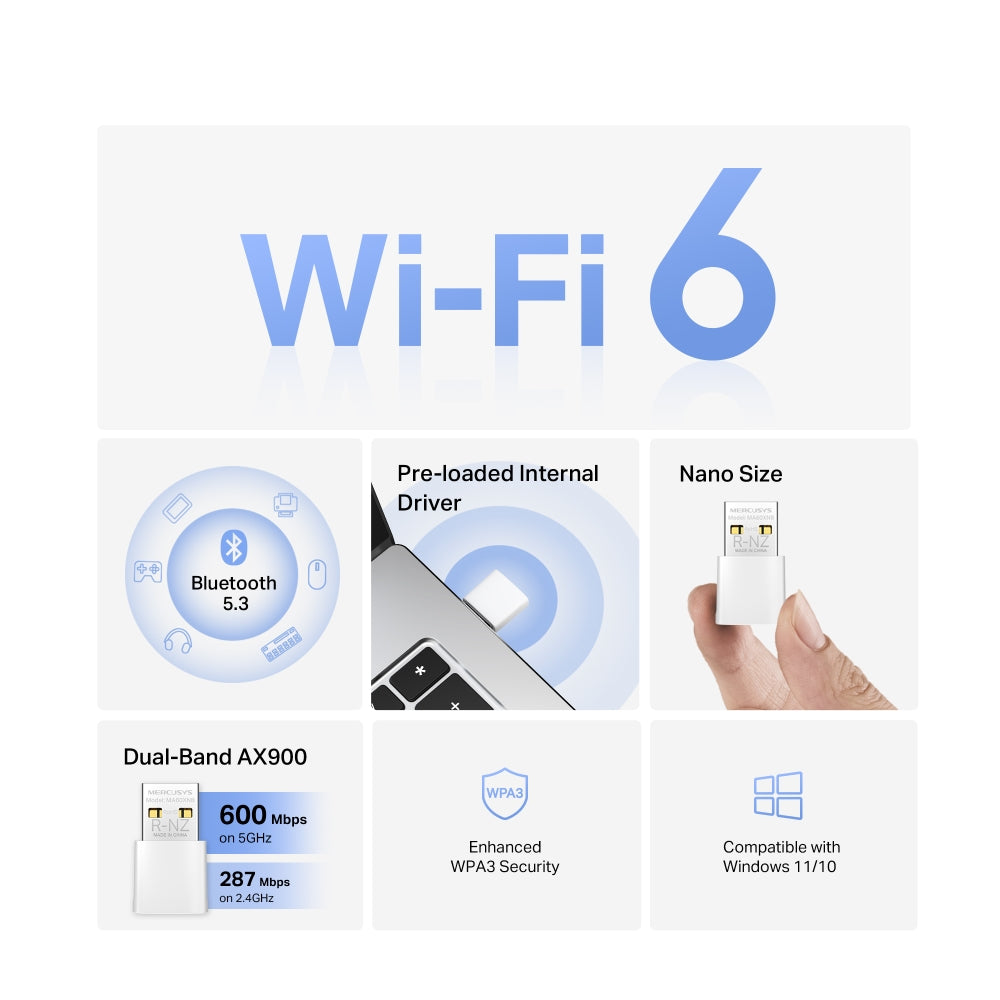 MERCUSYS MA60XNB AX900 NANO WI-FI 6 AND BLUETOOTH USB2.0 COMBO ADAPTER - image 3