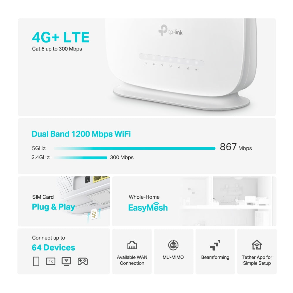 TP-LINK ARCHER MR505 4G+ CAT6 AC1200 WIRELESS DUAL-BAND GIGABIT ROUTER - image 5