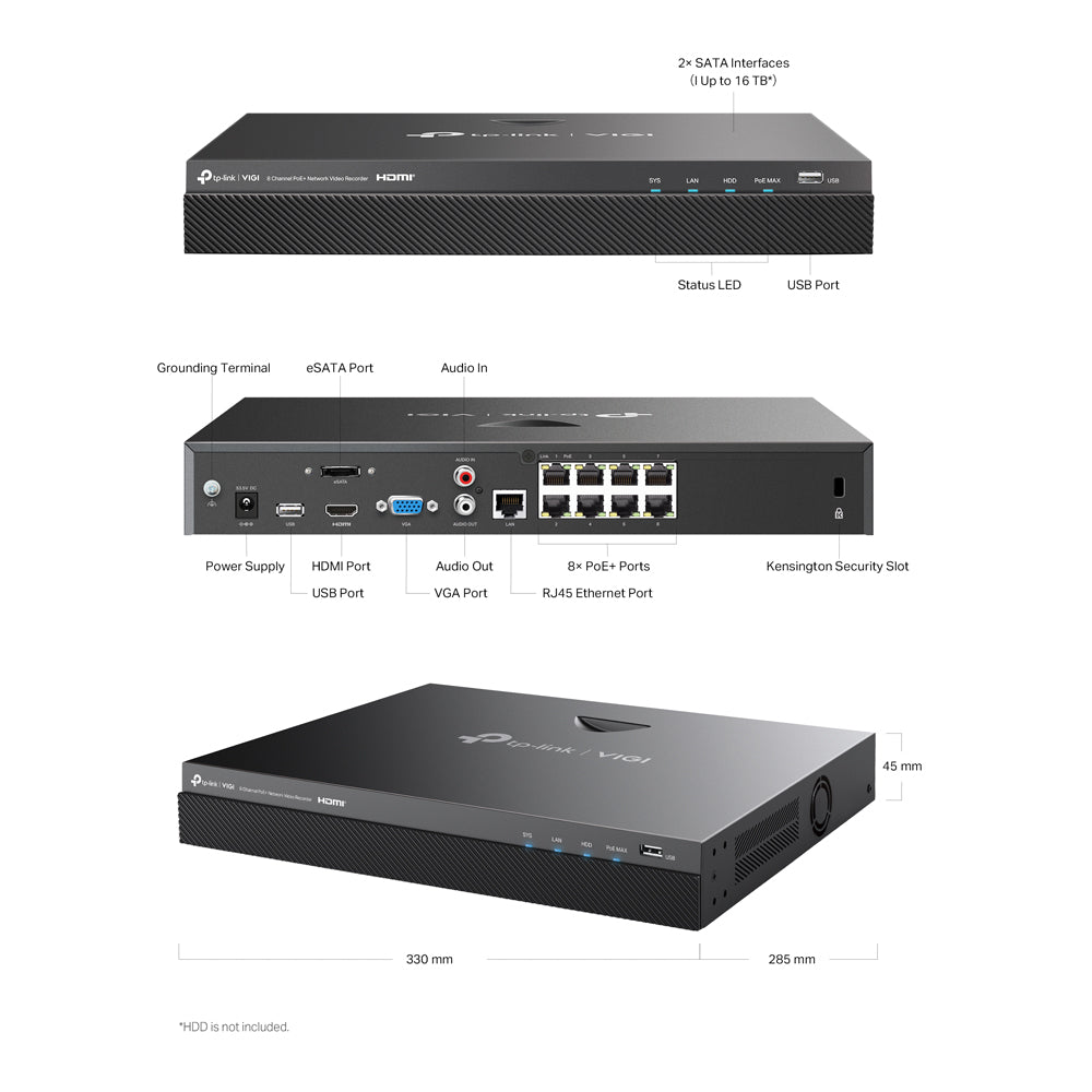 TP LINK VIGI NVR POE+ 93W 8CH 4K VGA/HDMI - image 4