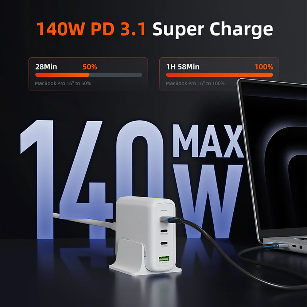 CABLETIME G14WE 140W GAN 4-PORT USB TYPE-C/A DESKTOP CHARGING STATION (CT-GAN140-PWE) - image 4