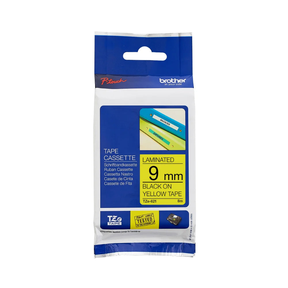 BROTHER TZE-621 LAMINATED TAPE LABEL - BLACK-ON-YELLOW (9MM X 8M) - image 2