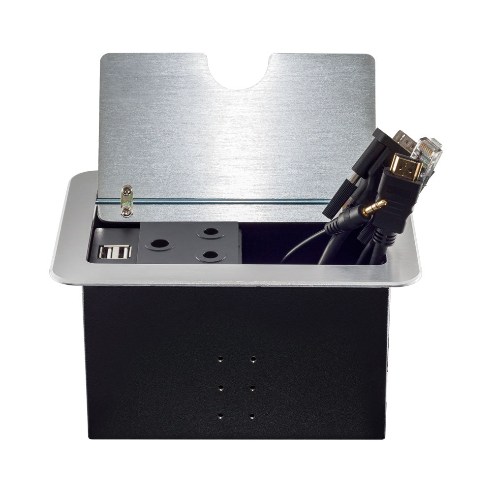 LINKQNET FLIP-LID RECESSED DESKTOP CUBBY - SILVER