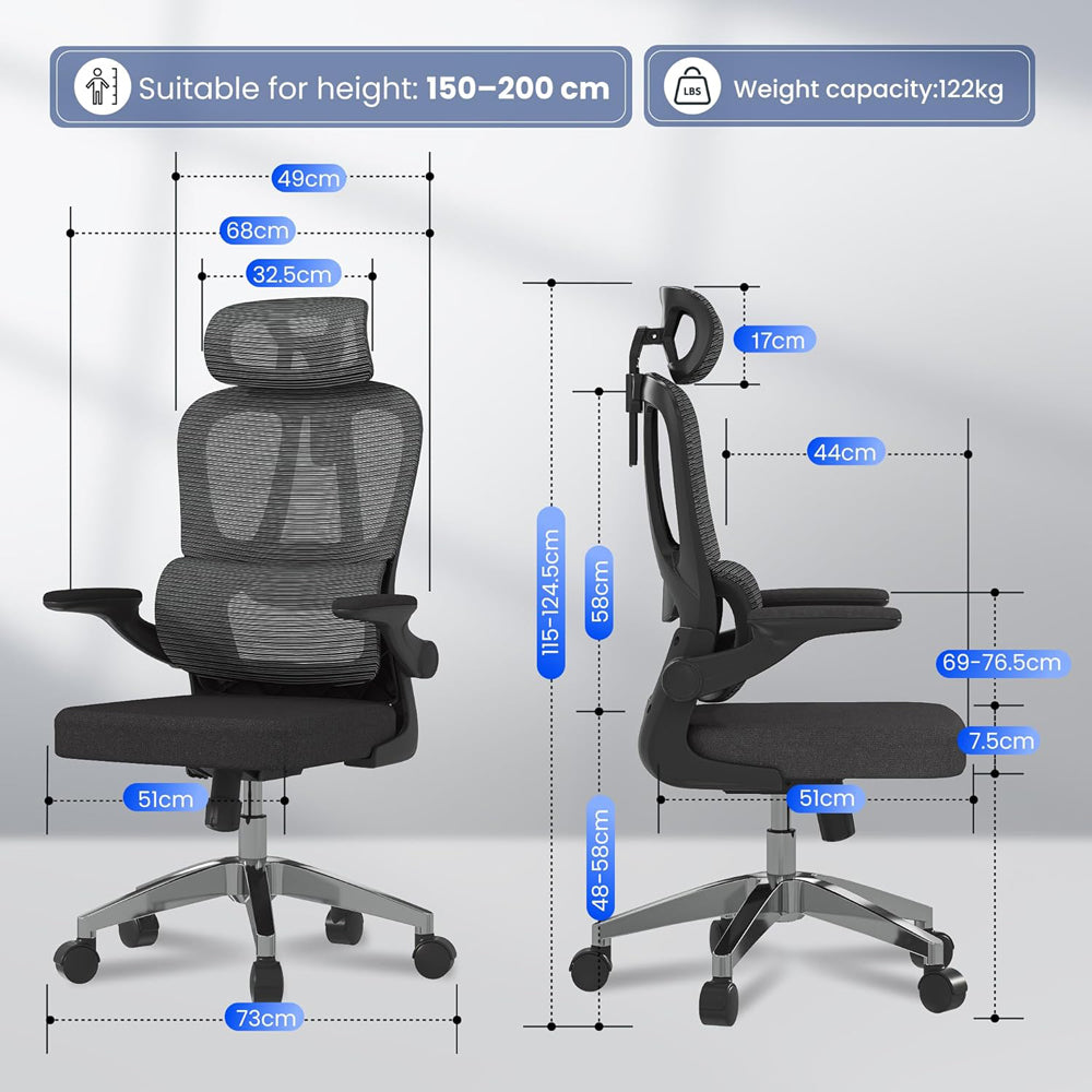LINKQNET OC19 ERGONOMIC OFFICE CHAIR WITH MESH BACKREST, ADJUSTABLE LUMBAR SUPPORT AND ADJUSTABLE SEAT HEIGHT - image 4
