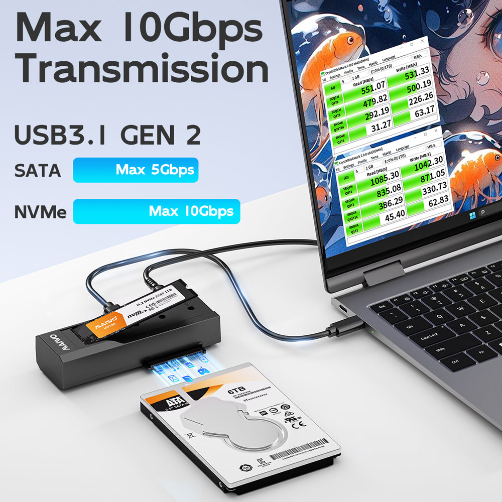 MAIWO K10635N DUAL-BAY 10GBPS USB TYPE-C DOCKING STATION FOR SATA HDD/SSD AND M.2 NVME SSD WITH OFFLINE CLONE FUNCTION - image 5