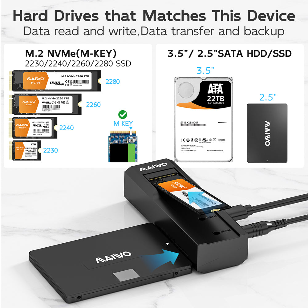 MAIWO K10635N DUAL-BAY 10GBPS USB TYPE-C DOCKING STATION FOR SATA HDD/SSD AND M.2 NVME SSD WITH OFFLINE CLONE FUNCTION - image 6