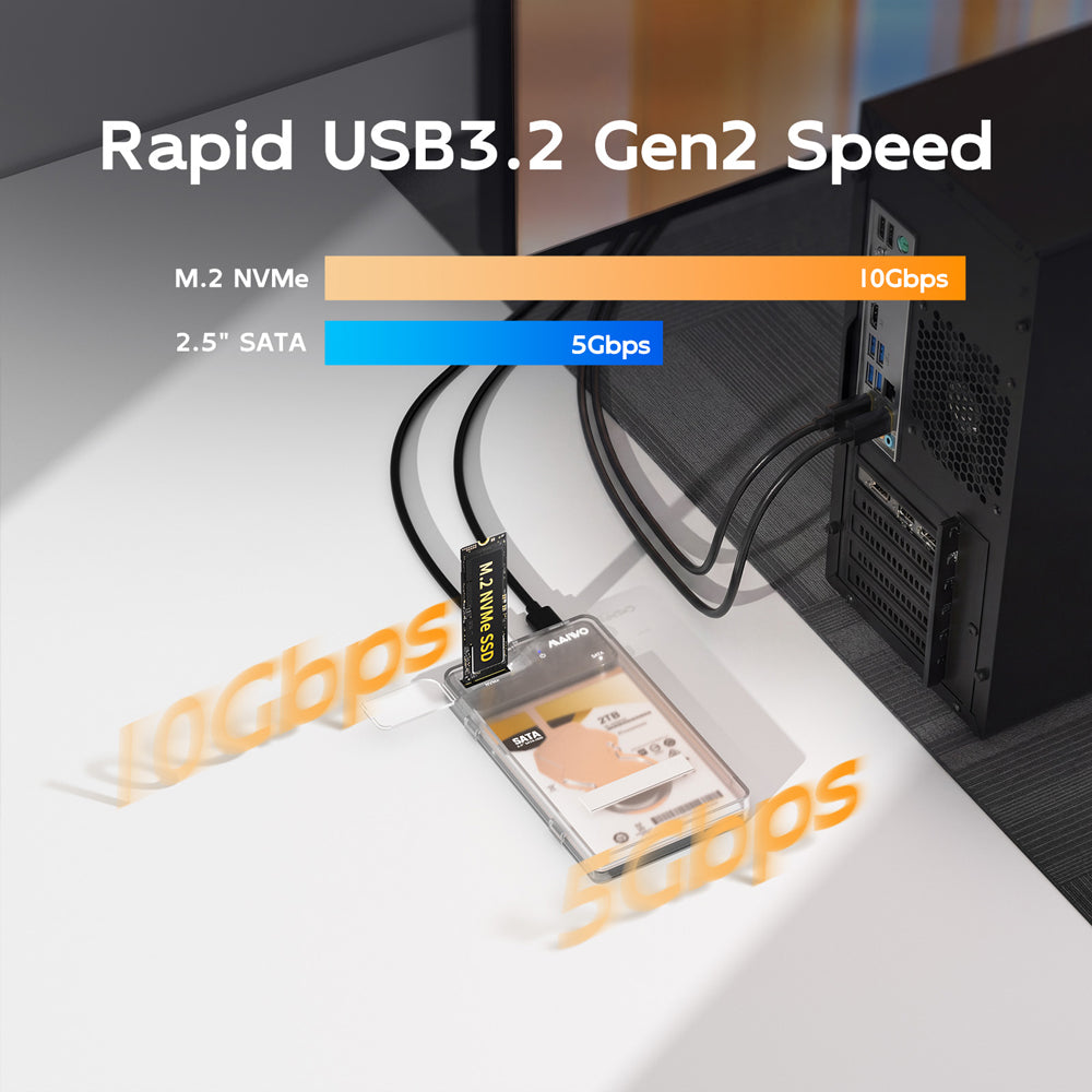 MAIWO K2578P2 USB3.2 GEN2 TOOL-FREE ENCLOSURE FOR 2.5" SATA HDD/SSD AND M.2 NVME SSD - image 4