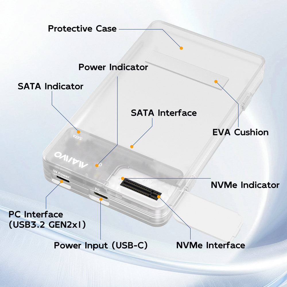 MAIWO K2578P2 USB3.2 GEN2 TOOL-FREE ENCLOSURE FOR 2.5" SATA HDD/SSD AND M.2 NVME SSD - image 5