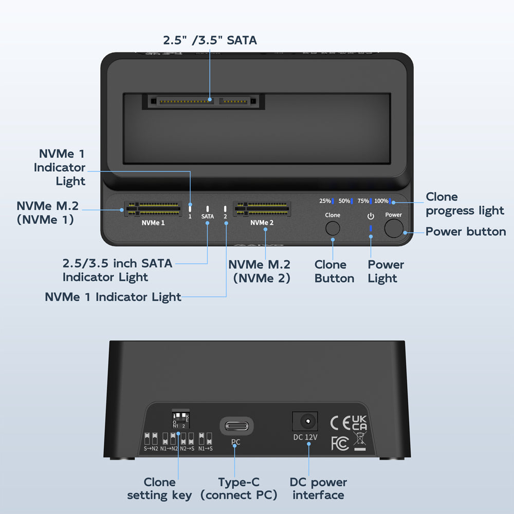 MAIWO K309CL 3-BAY SATA HDD AND M.2 NVME USB3.2 GEN2 10GBPS TYPE-C DOCKING STATION WITH OFFLINE CLONE FUNCTION - image 6