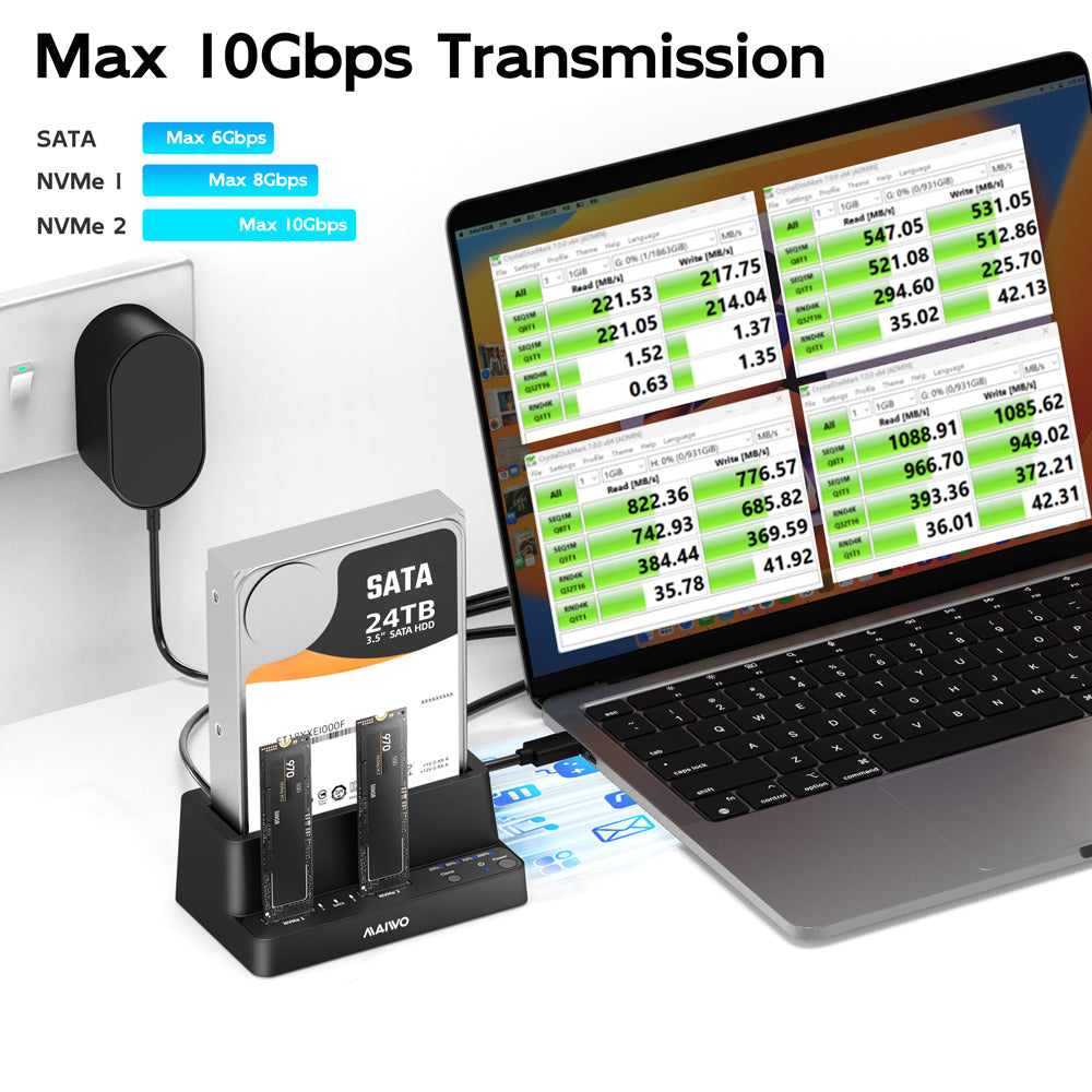 MAIWO K309CL 3-BAY SATA HDD AND M.2 NVME USB3.2 GEN2 10GBPS TYPE-C DOCKING STATION WITH OFFLINE CLONE FUNCTION - image 8