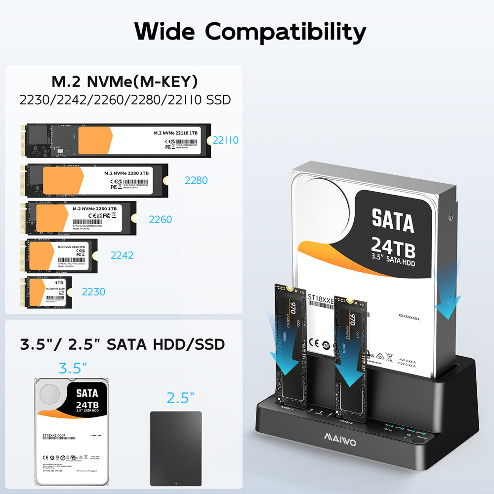 MAIWO K309CL 3-BAY SATA HDD AND M.2 NVME USB3.2 GEN2 10GBPS TYPE-C DOCKING STATION WITH OFFLINE CLONE FUNCTION - image 9