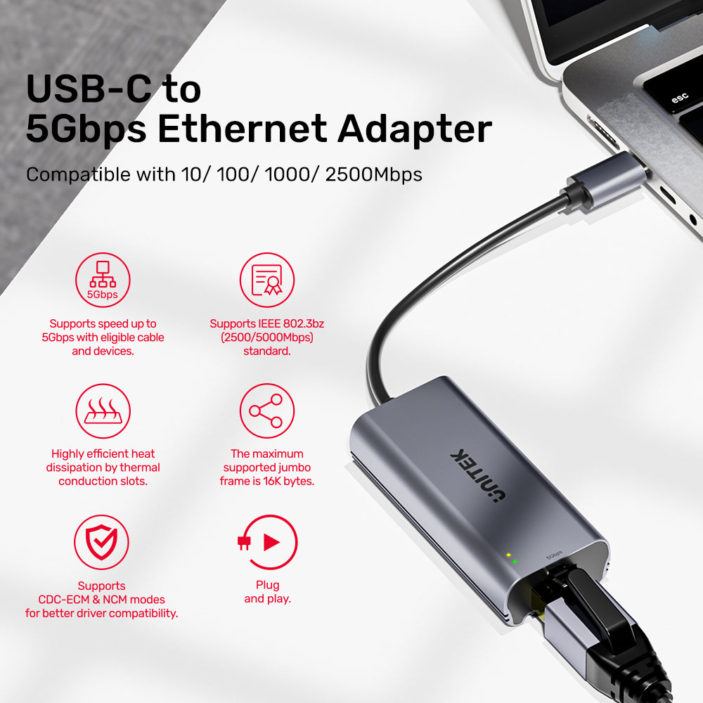 UNITEK U1343A USB3.2 GEN2 TYPE-C TO 5GBPS ETHERNET ADAPTER - image 5