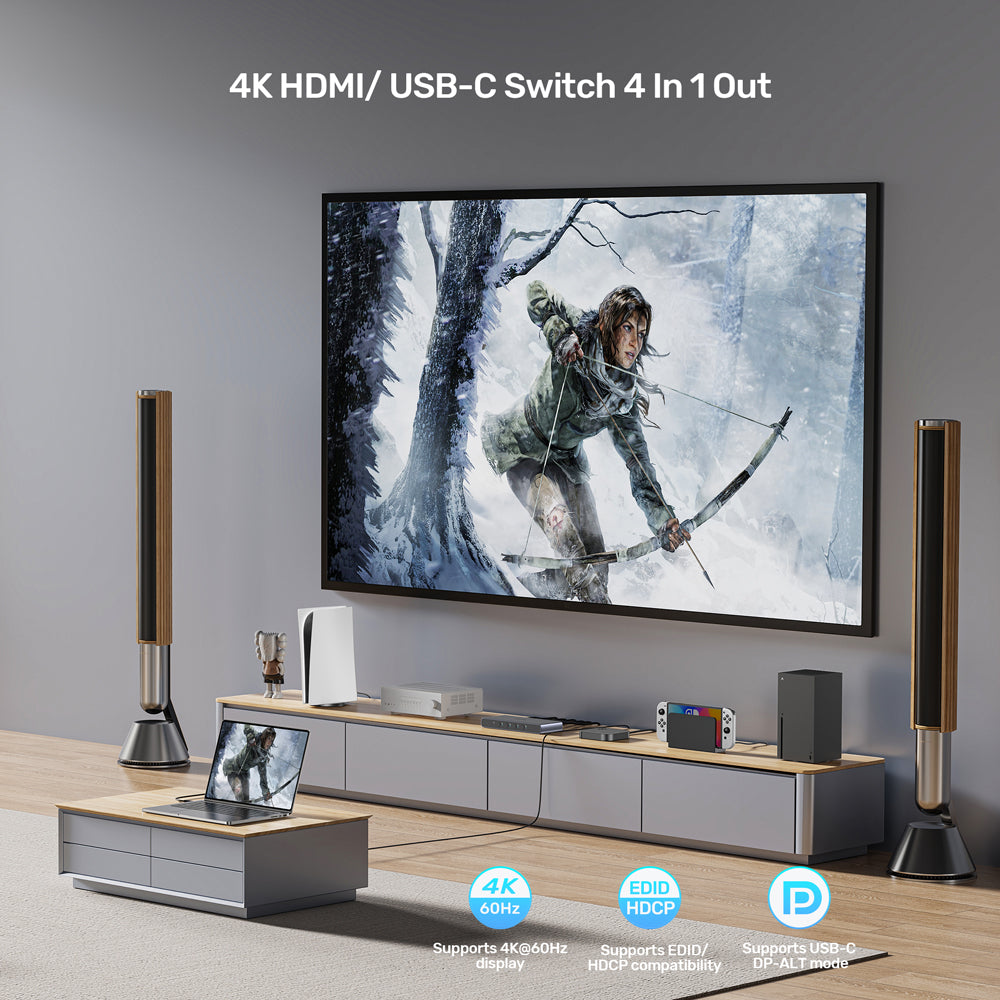 UNITEK V1313A 4-IN 1-OUT 4K @60HZ HDMI/USB TYPE-C SWITCH - 2× HDMI, 2× USB TYPE-C TO HDMI - image 7