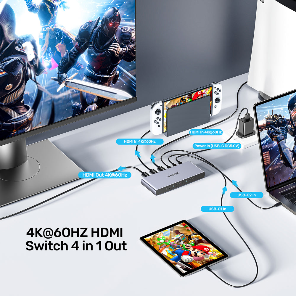 UNITEK V1313A 4-IN 1-OUT 4K @60HZ HDMI/USB TYPE-C SWITCH - 2× HDMI, 2× USB TYPE-C TO HDMI - image 10